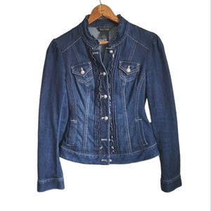 White House Black Market denim jacket, size O, gold hardware